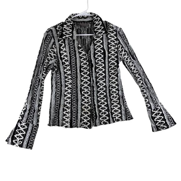 Kenar Long Sleeve Sheer Button Up Blouse Women's 8 Lolita Bell Wrist Lace Ribbon - Picture 1 of 15